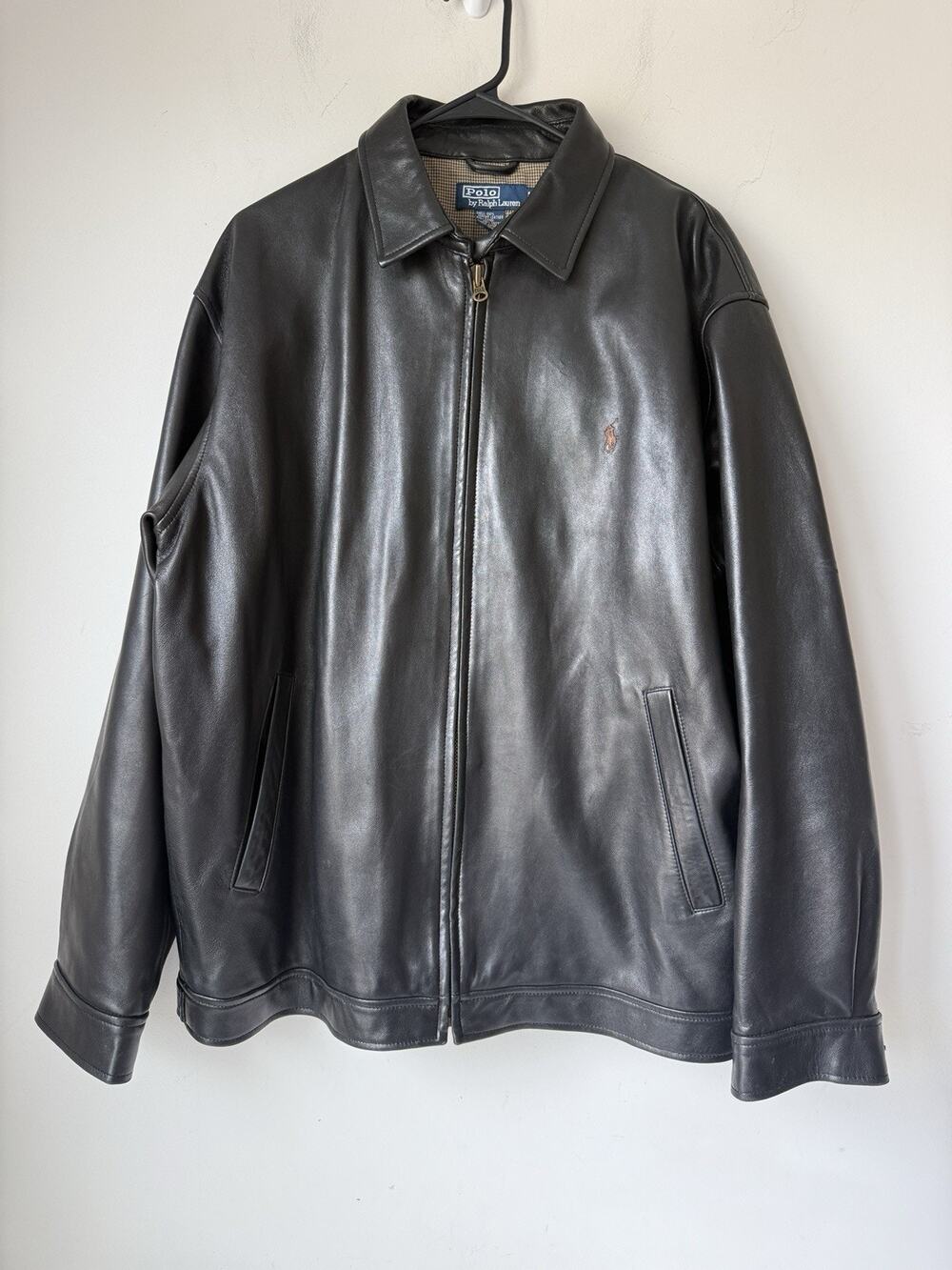 Vintage 1990s Polo Ralph Lauren 100% Genuine Leather Jacket Size L Black